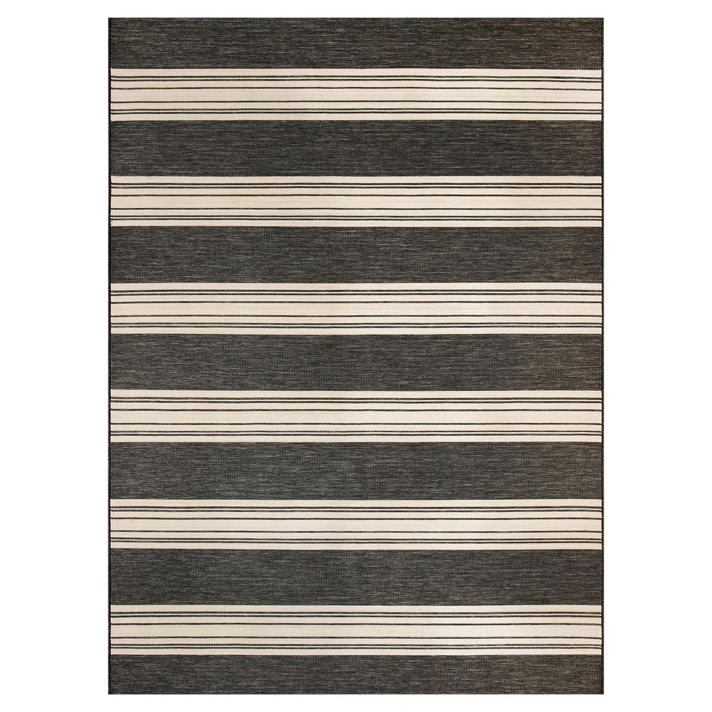 Mineral Springs Outdoor Area Rug Huntington Stripe, Black & Ivory - USA MEGA SHOP