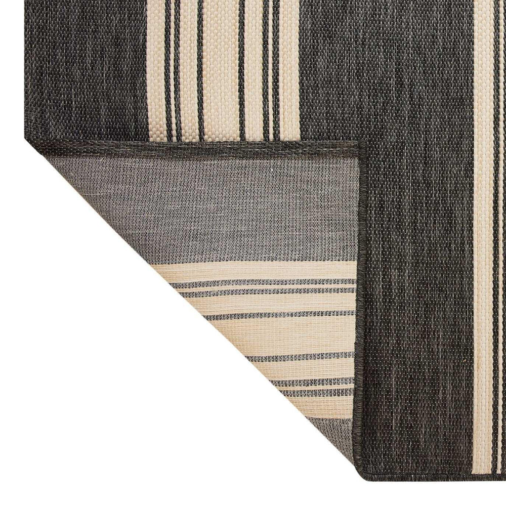 Mineral Springs Outdoor Area Rug Huntington Stripe, Black & Ivory - USA MEGA SHOP