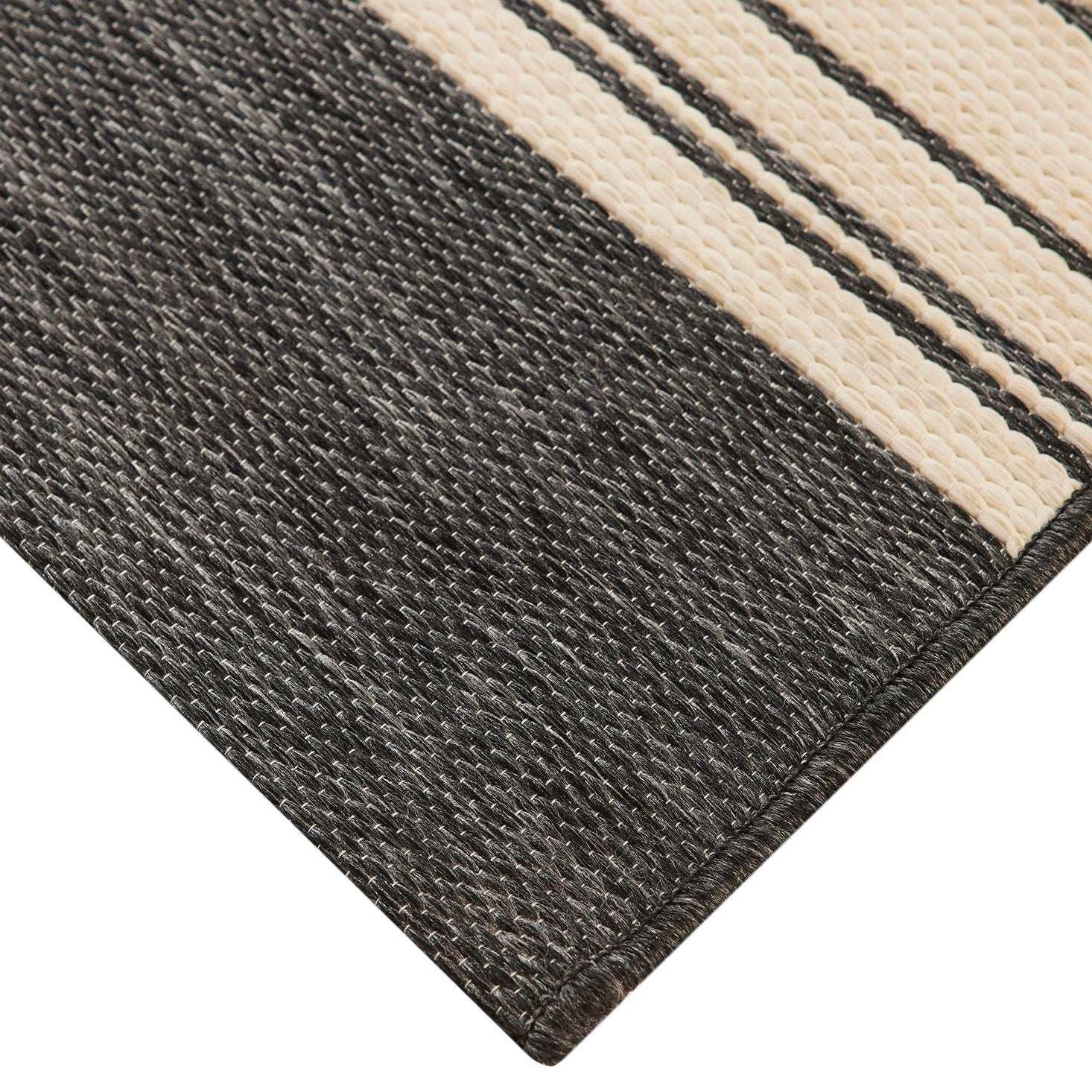 Mineral Springs Outdoor Area Rug Huntington Stripe, Black & Ivory - USA MEGA SHOP