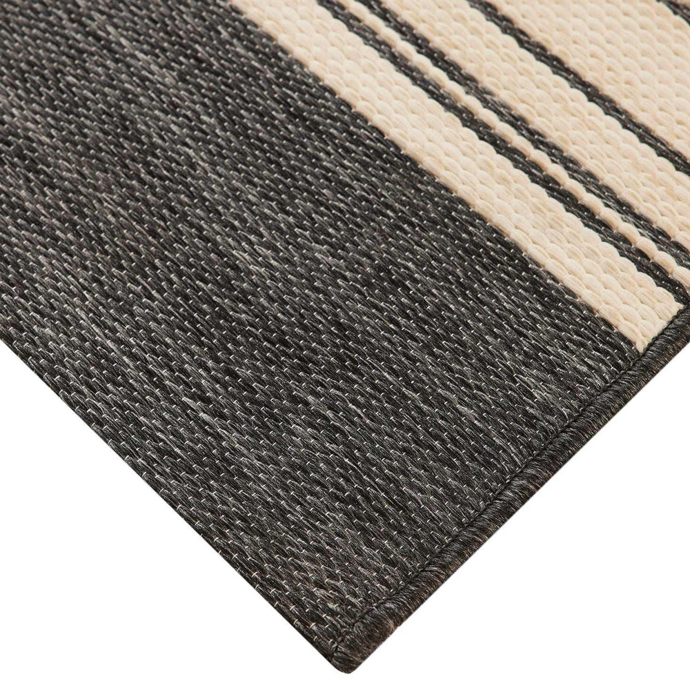 Mineral Springs Outdoor Area Rug Huntington Stripe, Black & Ivory - USA MEGA SHOP