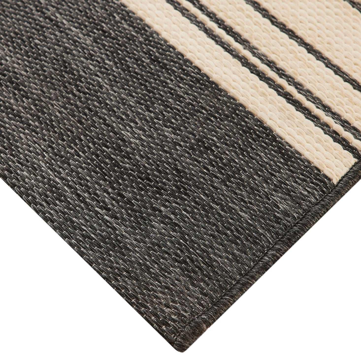 Mineral Springs Outdoor Area Rug Huntington Stripe, Black & Ivory