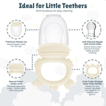 White baby fruit feeder pacifier with clear plastic lid and small silicone nipple