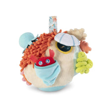 Round plush sensory reef toy with octopus, starfish, and blue and orange accents