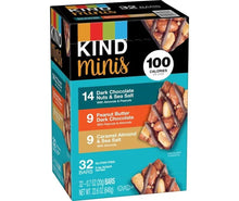 Chocolate snack bar variety pack box showing 32 mini bars and 100 calories per bar