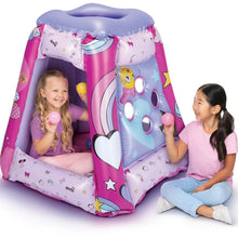 Minnie Mouse inflatable ball pit playland in pink and lavender, front open with floor