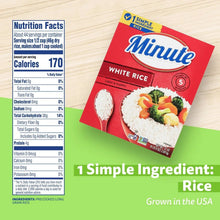 Minute white rice box with Nutrition Facts panel beside it