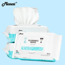 Flushable wipes pack with white lid and aqua wave pouch, 90 count
