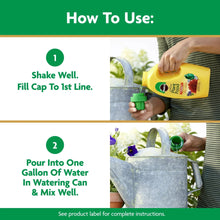 How-to-use steps illustration for shaking and pouring concentrate into water