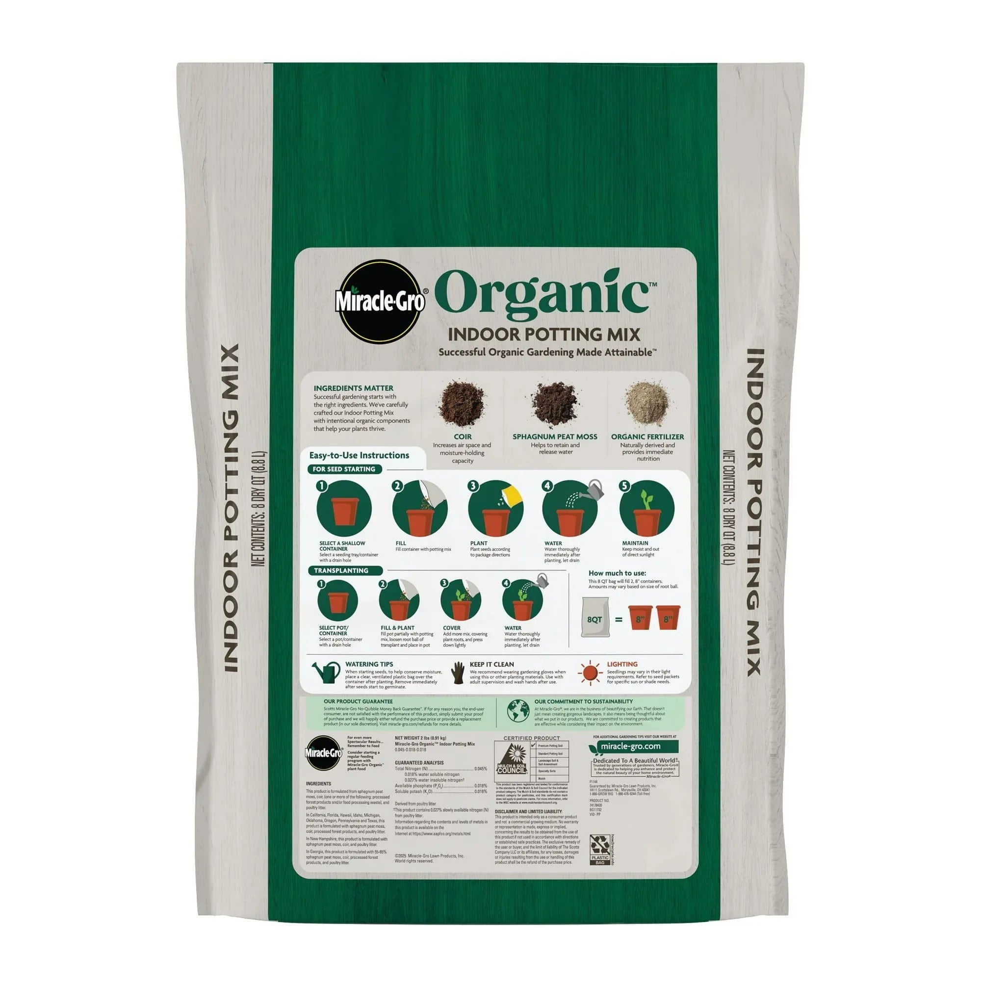 Miracle-Gro Organic Indoor Potting Mix, For Indoor Container Plants, 8 qt.