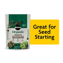 Miracle-Gro Organic Indoor Potting Mix bag, green and white front label