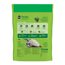 Perlite amendment bag back with instructions and benefits icons
