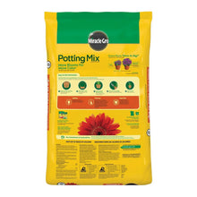 Miracle-Gro potting mix bag back label with yellow bag and green top