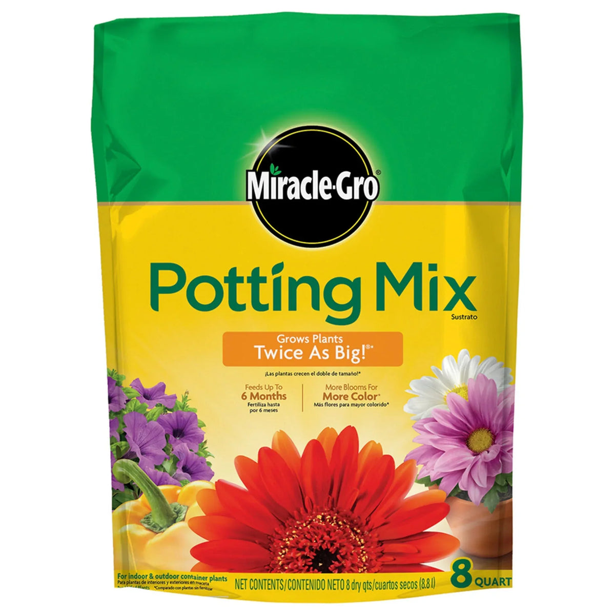 Miracle-Gro Potting Mix, For Indoor or Outdoor Potted Plants, Flowers, Shrubs, 8 qt. - USA MEGA SHOP