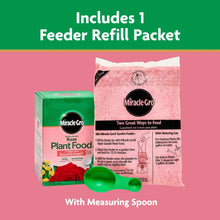 Miracle-Gro Rose Plant Food box with feeder refill packet and measuring spoon shown