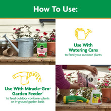 Miracle-Gro Rose Plant Food “How to Use” panel with watering can and garden feeder