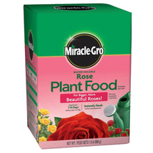 Miracle-Gro Rose Plant Food box with green top and pink label for roses