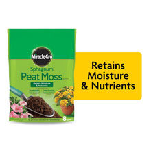Sphagnum peat moss bag front view with bold moisture-and-nutrients label