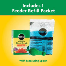 Plant food box with feeder refill packet and measuring spoon