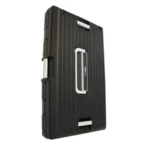 Black collapsible pet crate side panel with carry handle and latch openings