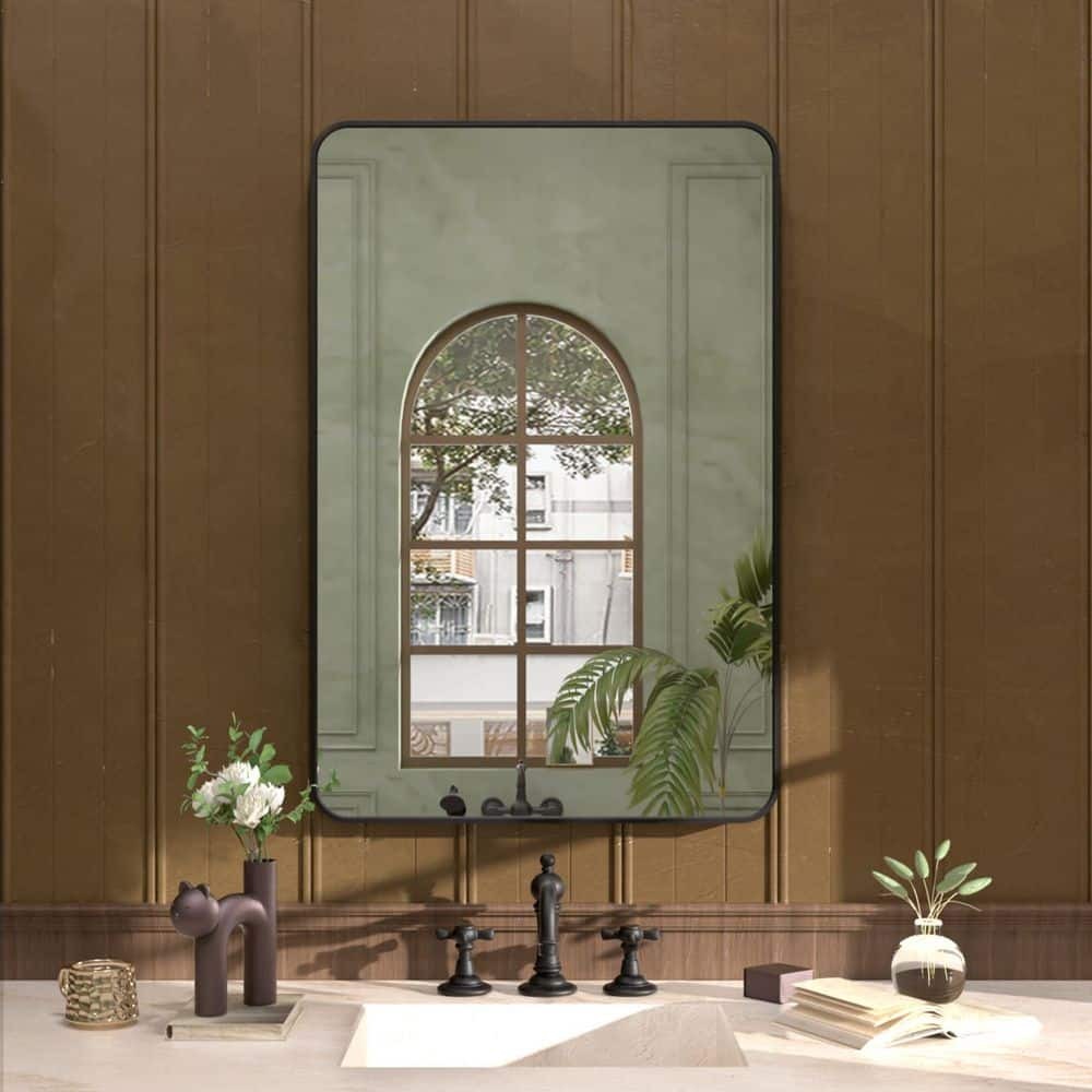 Lumora 28"x20.2" Bathroom Mirror with Round Edge Wall- Mounted Mirror, Black