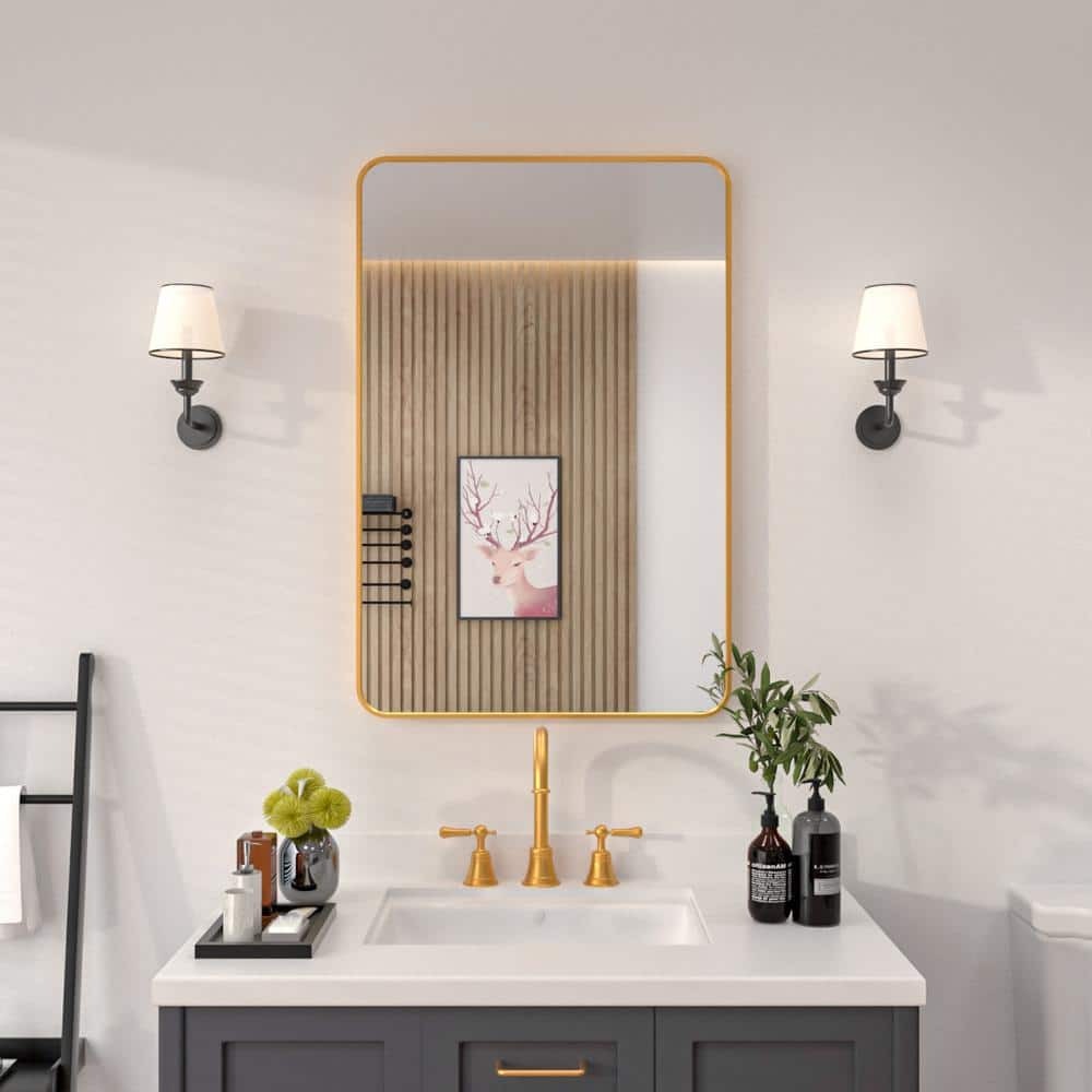 Lumora 28"x20.2" Bathroom Mirror with Round Edge Wall- Mounted Mirror, Black