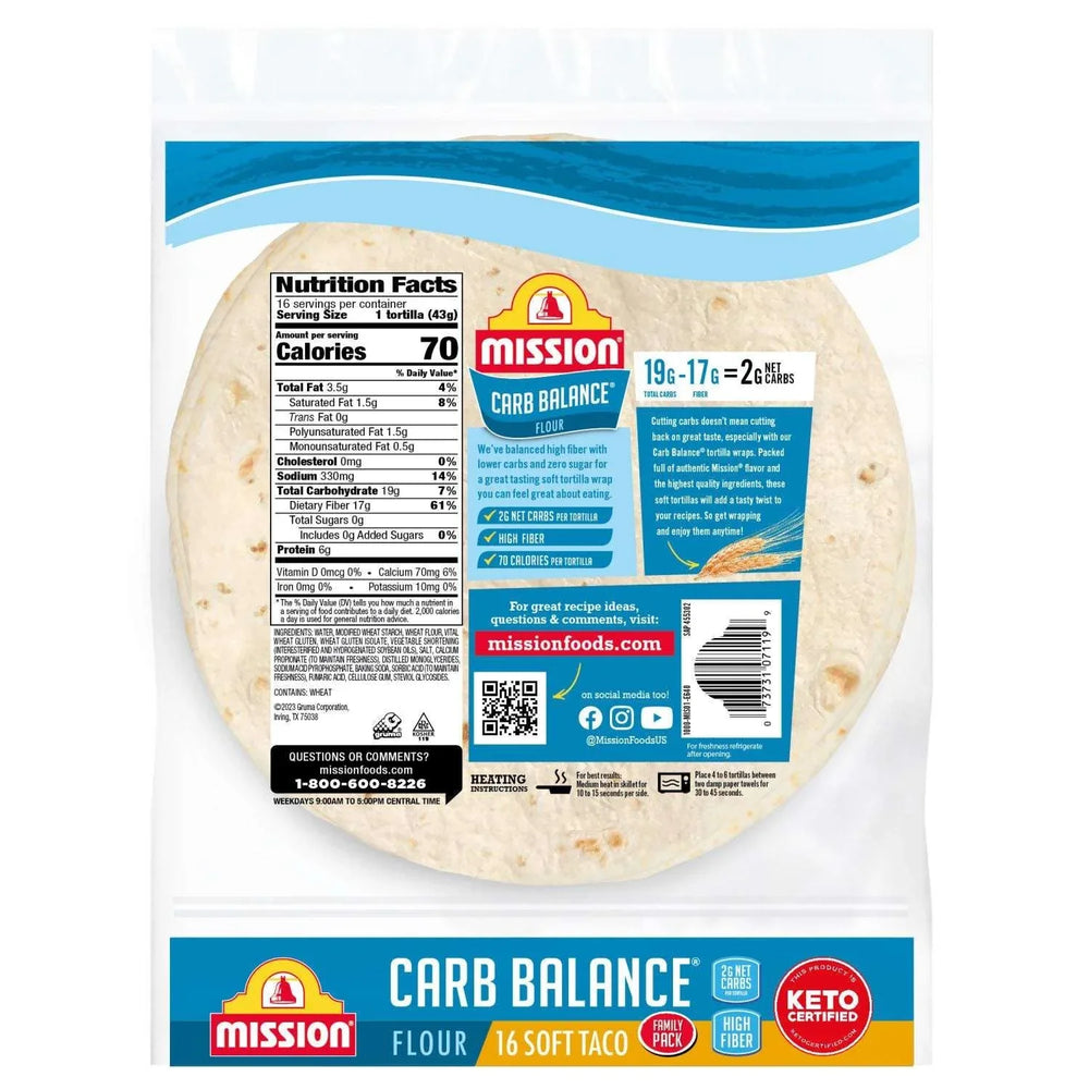 Mission Carb Balancen 8" Soft Taco Flour Tortillas, 16 ct. - USA MEGA SHOP