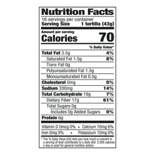 Nutrition Facts panel for Mission Carb Balance flour tortillas