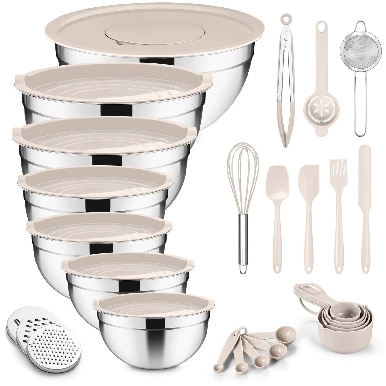 Mixing Bowls with Lids Set of 5, Vesteel Stainless Steel Mixing Bowls Metal Nesting Salad Bowls, Size 4.5, 3, 1.5, 1, 0.7 QT Great for Cooking, Baking, Serving - Blue - USA MEGA SHOP