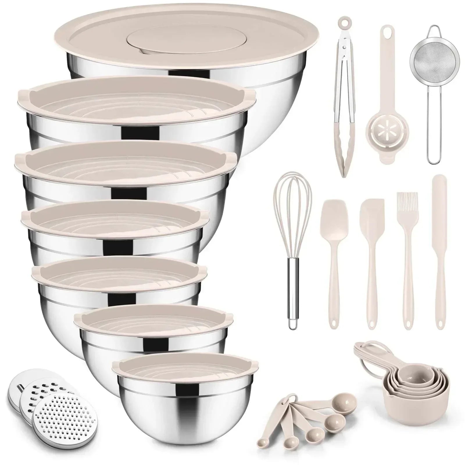 Mixing Bowls with Lids Set of 5, Vesteel Stainless Steel Mixing Bowls Metal Nesting Salad Bowls, Size 4.5, 3, 1.5, 1, 0.7 QT Great for Cooking, Baking, Serving - Blue