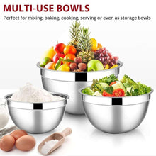Stainless steel mixing bowls set with lids for mixing, baking, and serving