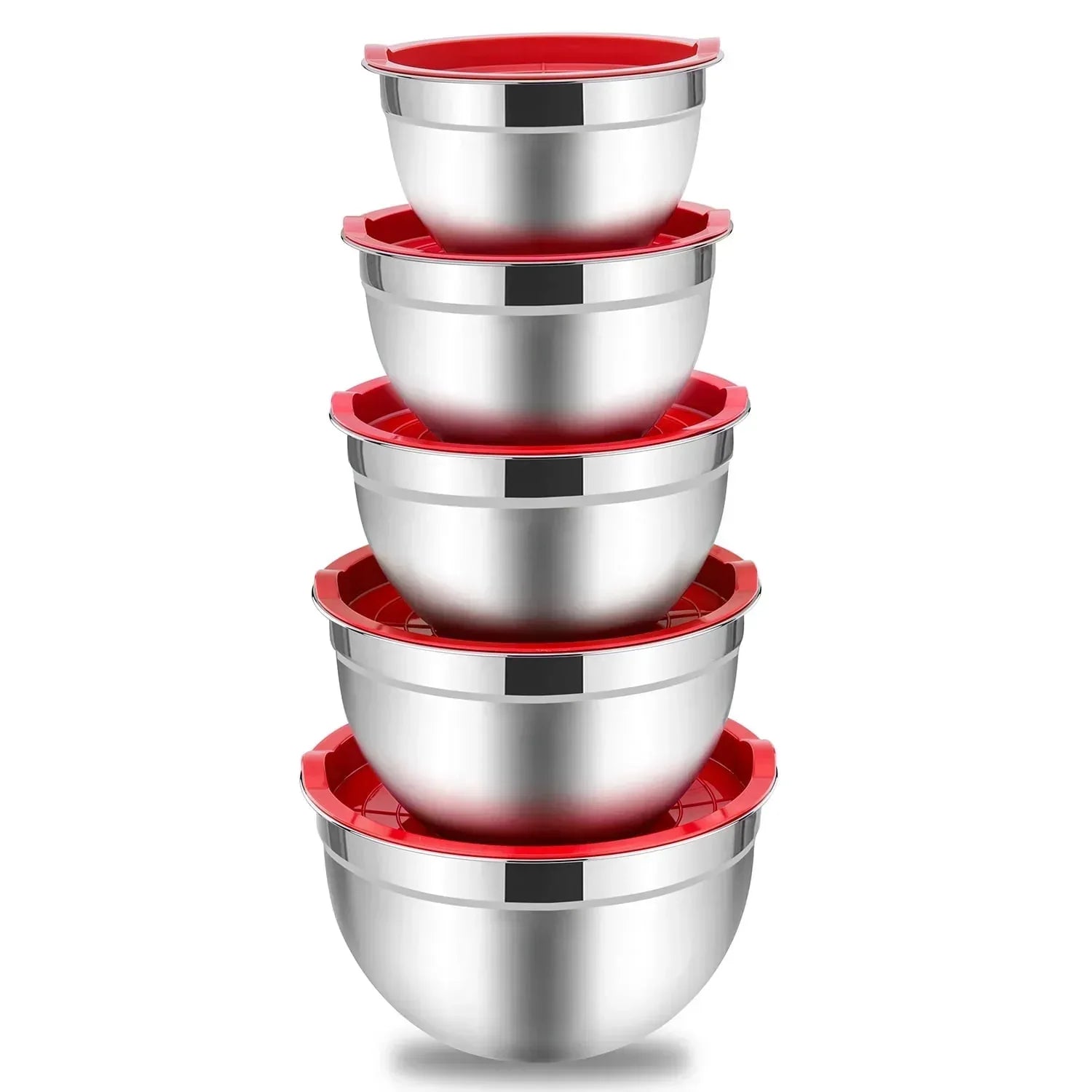 Mixing Bowls with Lids Set of 5, Vesteel Stainless Steel Mixing Bowls Metal Nesting Salad Bowls, Size 4.5, 3, 1.5, 1, 0.7 QT Great for Cooking, Baking, Serving - Blue
