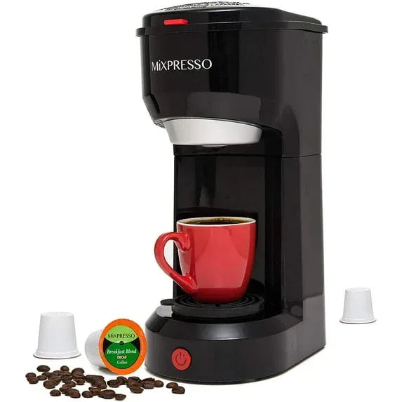 Mixpresso Single Serve Coffee Brewer, K Cup Compatible & Ground Coffee, White