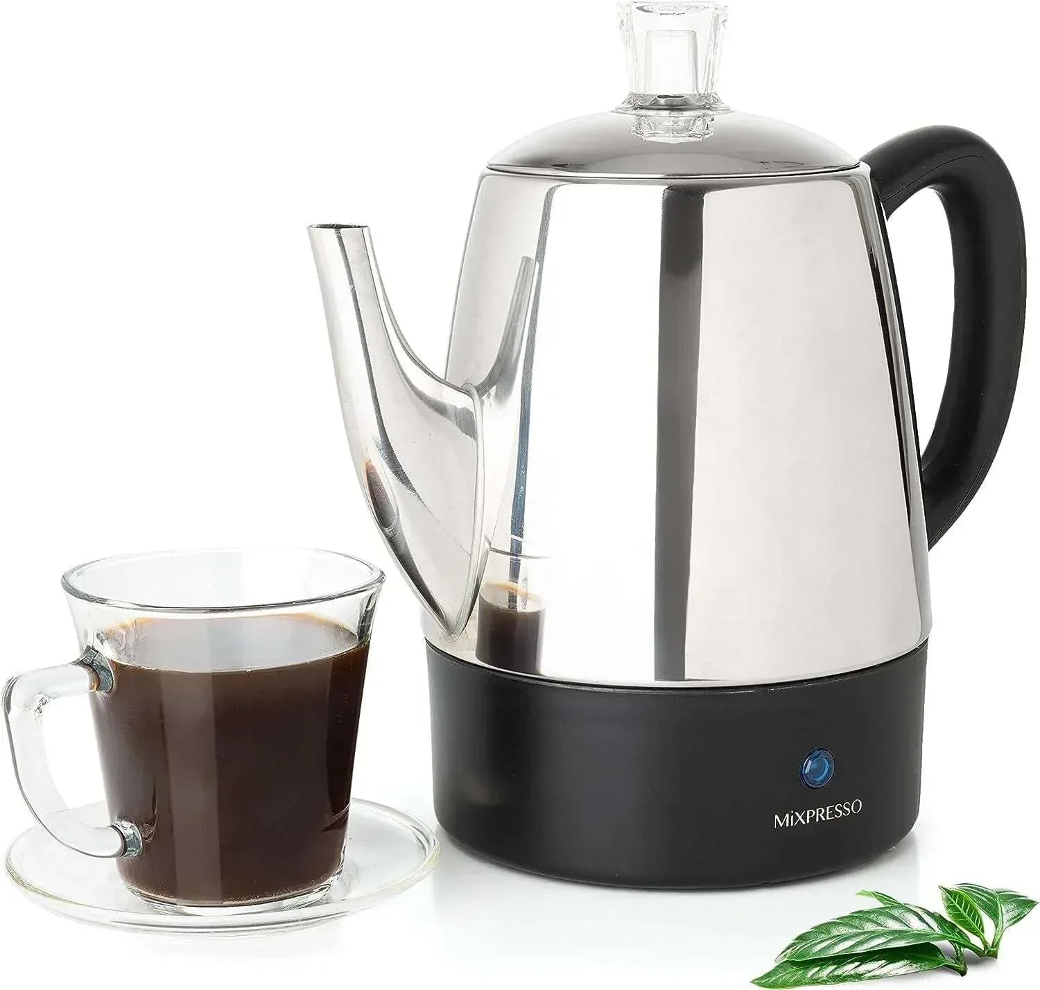 Mixpresso Percolator Coffee Pot Electric 10 Cup, Stainless Steel Coffee Maker, Coffee Percolator Electric With Keep Warm Function, 10 Cups Stainless Steel Perculator With Basket (Shiny Blue)
