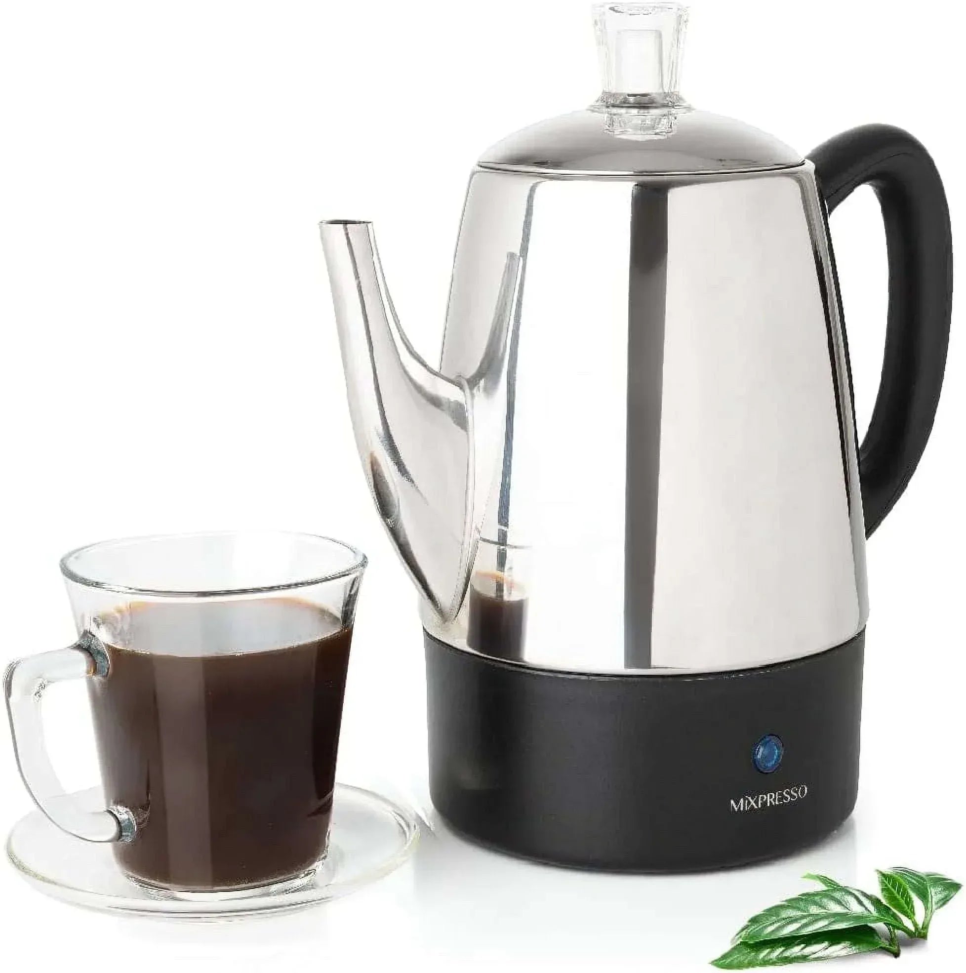 Mixpresso Percolator Coffee Pot Electric 10 Cup, Stainless Steel Coffee Maker, Coffee Percolator Electric With Keep Warm Function, 10 Cups Stainless Steel Perculator With Basket (Shiny Blue)