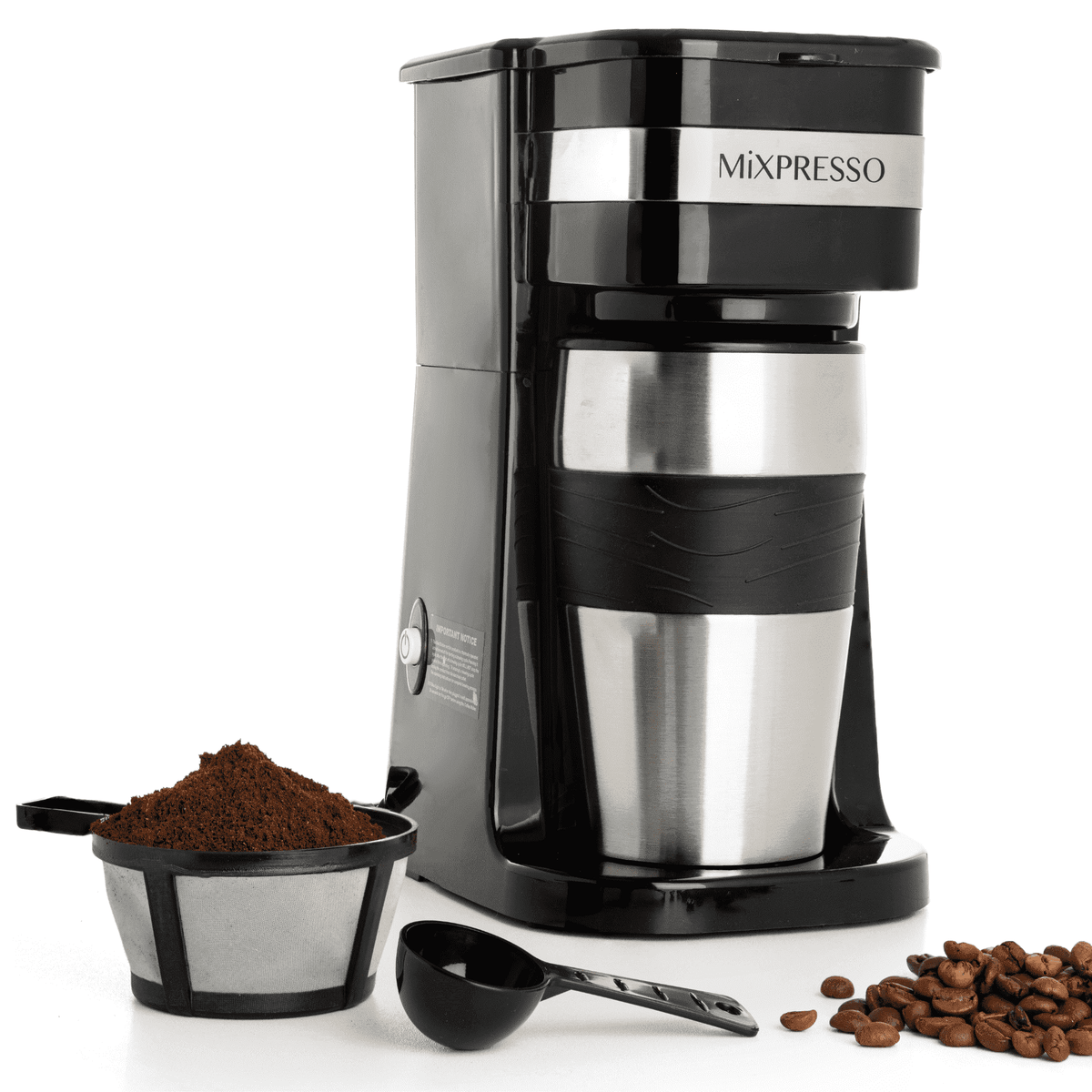 Mixpresso 1-Cup Drip Coffee Maker, Personal Single Serve Coffee Maker & 14oz Travel Mug - USA MEGA SHOP