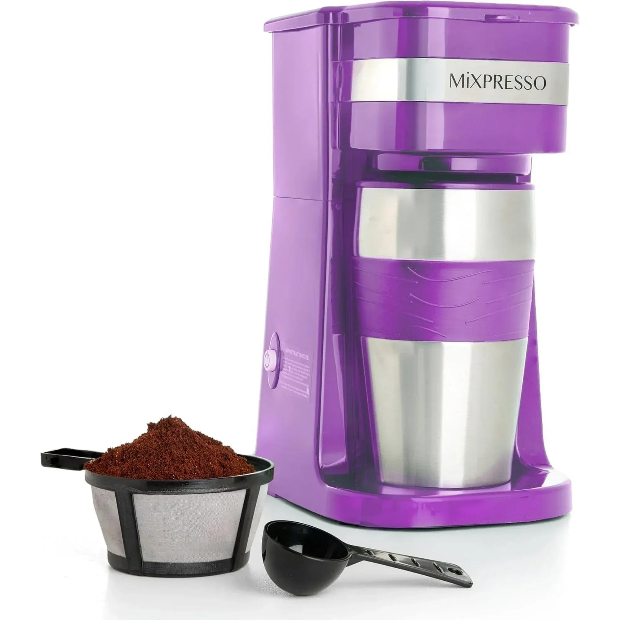 Mixpresso 1-Cup Drip Coffee Maker, Personal Single Serve Coffee Maker & 14oz Travel Mug