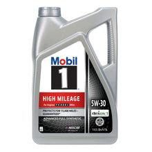 Mobil 1 High Mileage full synthetic motor oil bottle, 5W-30, 5 Qt