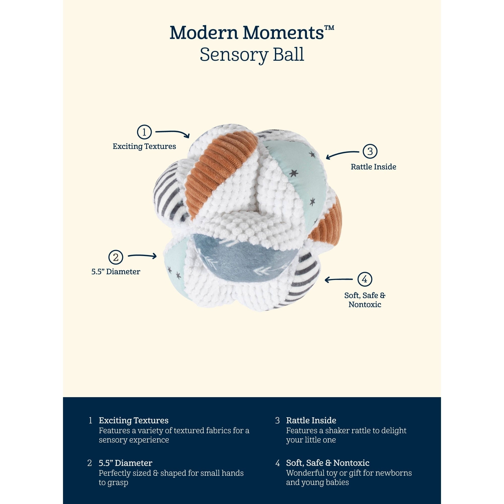 Modern Moments by Gerber Baby Boy or Girl Unisex Plush Developmental Sensory Ball, Pink Roses