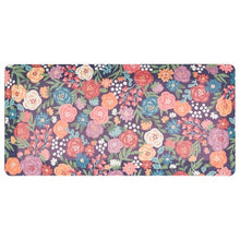 Rectangular floral kitchen mat with multicolor rose-and-flower pattern on dark base