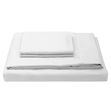 Folded white sheet set with stacked flat sheet and pillowcases
