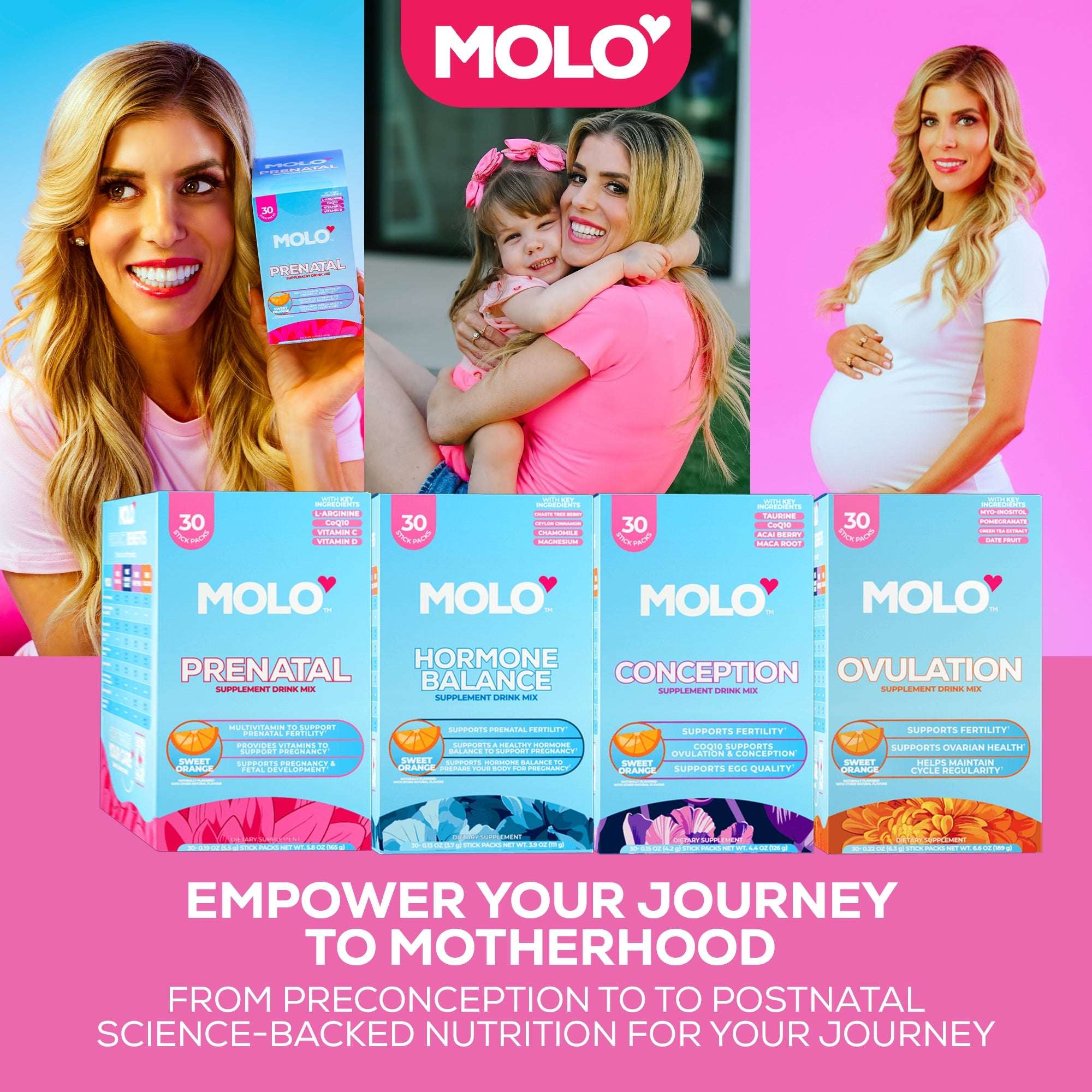 Molo Hormonal Balance Supplement Drink Mix, Mood Support and Cycle Regulation, Sweet Orange, 30 pack