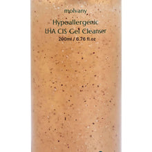 Hypoallergenic LHA CIS gel cleanser bottle with speckled amber gel and label