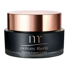 Firming expert cream jar with rose-gold lid and black label