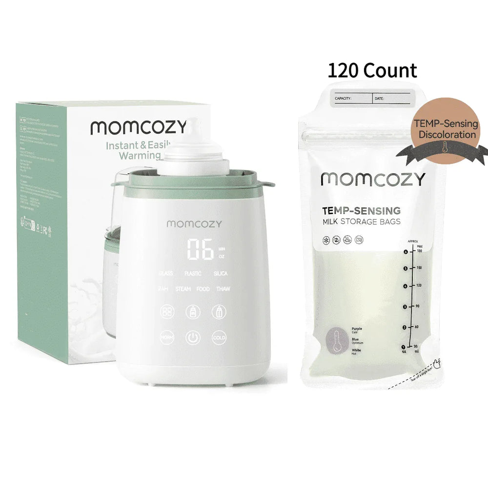 Momcozy Baby Bottle Warmer, 6-in-1 Smart Temperature Control, Fast Baby Food Heater, Steam Sterilizer & Momcozy Breastmilk Storage Bags, Temp-Sensing Discoloration Milk Storage Bags, 180ml/120 Count - USA MEGA SHOP