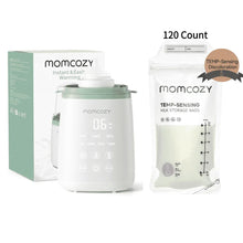 Bottle warmer with mint lid and 120-count temp-sensing milk storage bags