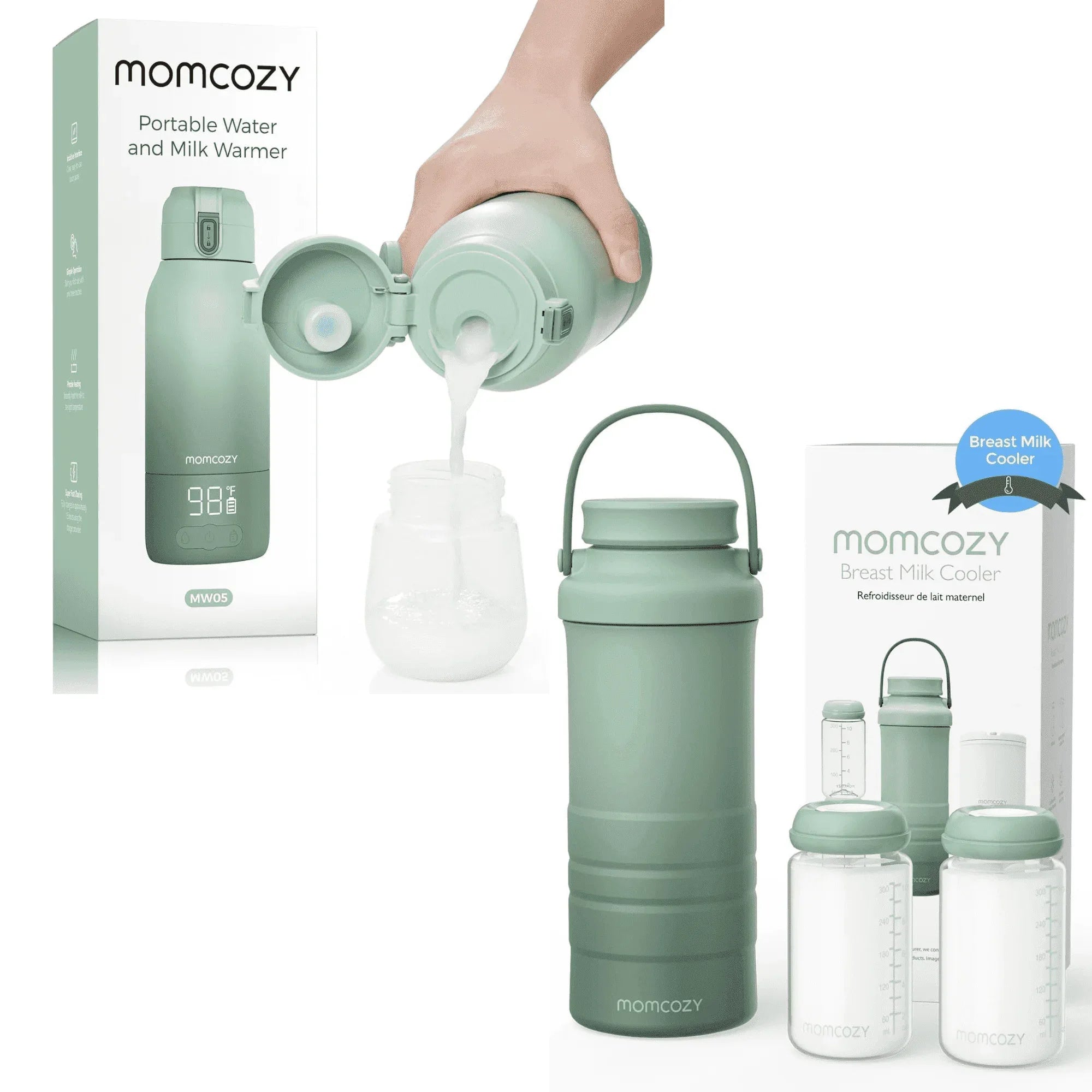 Momcozy Portable Milk Warmer for Travel â€“ Dual Heating Modes for Breast Milk and Momcozy Portable Bottle Brush Set - Baby Bottle Cleaner Kit - USA MEGA SHOP
