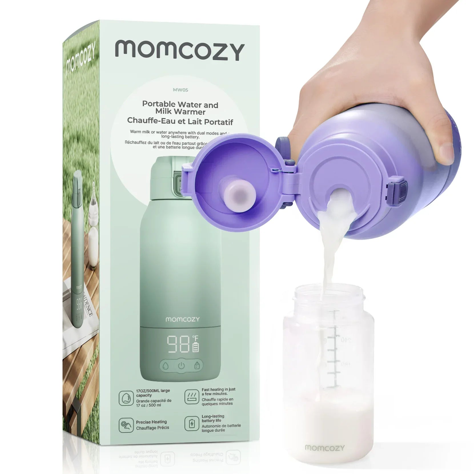 Momcozy Portable Milk Warmer for Travel â€“ Dual Heating Modes for Breast Milk and Momcozy Portable Bottle Brush Set - Baby Bottle Cleaner Kit - USA MEGA SHOP