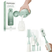 Green portable milk warmer with bottle brush set and feeding bottle parts