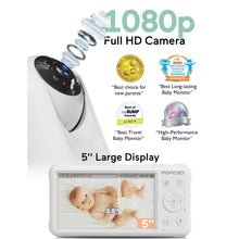 Wireless baby video monitor with large screen showing a sleeping infant, white