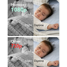 Baby video monitor screen showing infant in night and daytime views, white